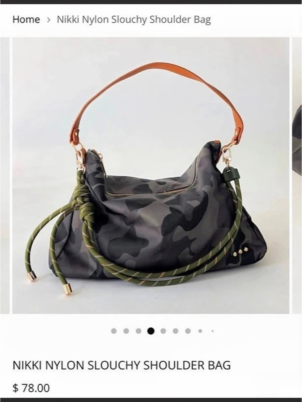 Pretty Simple Nikki Nylon Slouchy Shoulder Bag Camo Shoulder Bag NWT